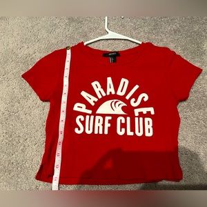 Red Crop Top Shirt Women Hipster Cute Casual Academy California Beach Short Tops